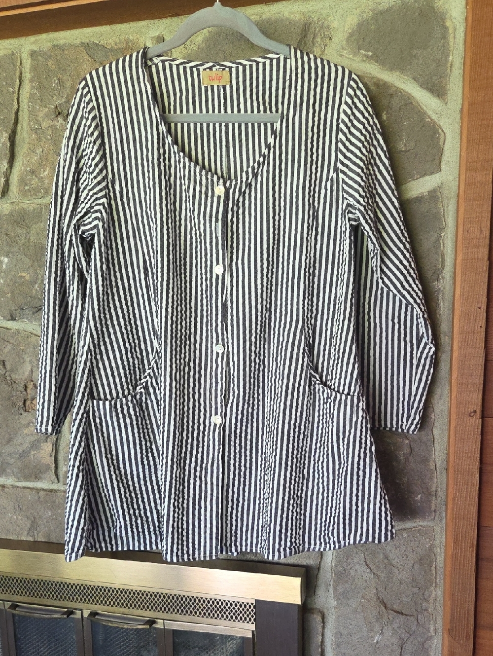 Striped Button-Front Women’s Tunic - Black & White